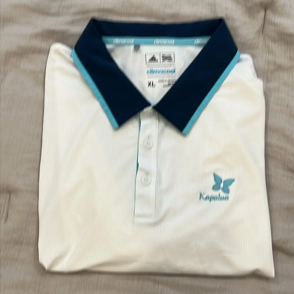 Adidas, Golf, Kapalua, Maui, White Polo Shirt with Blue Accents